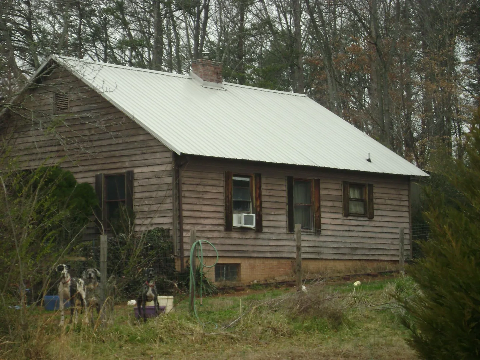 White metal roof on an old wood sided farmhouse, from a Metal Roof Installation job in Gauley Bridge